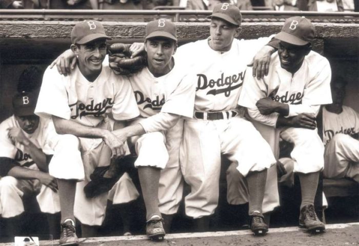 Brooklyn dodgers robinson 1947 jackie stanky reese dodger eddie wee pee infielders baseball team jorgensen history american walking valley through