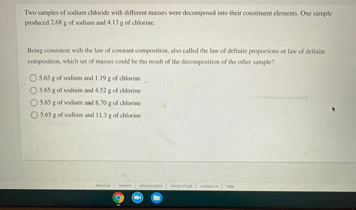 Two samples of sodium chloride were decomposed