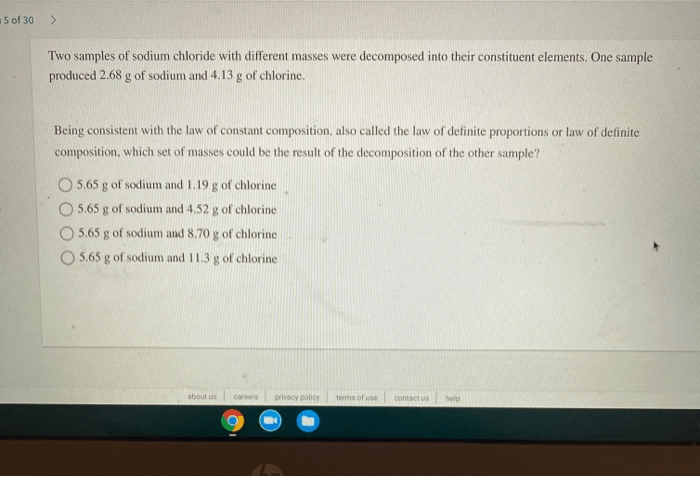 Two samples of sodium chloride were decomposed